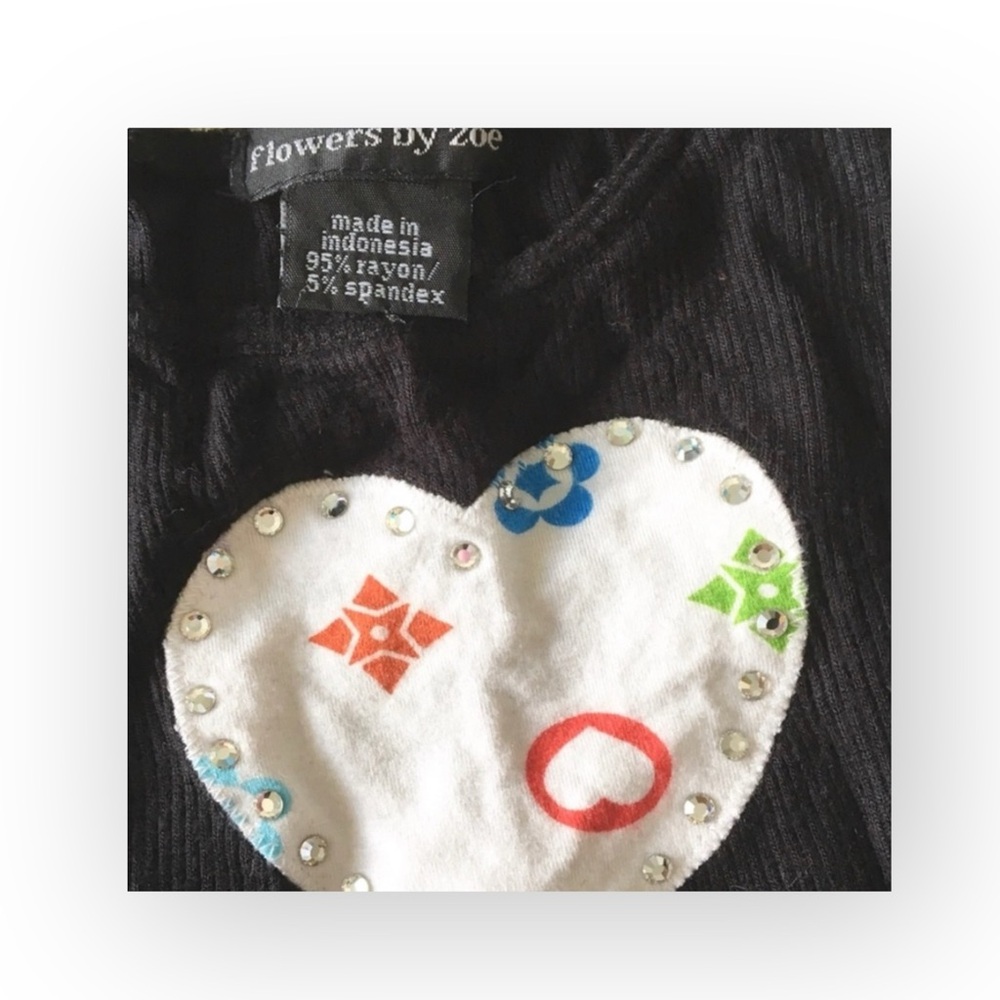 Flowers by Zoe ꕥ Handbag Patch Crystal Embellish Top ꕥ Black Colorful Print ꕥ 5 - Picture 7 of 12
